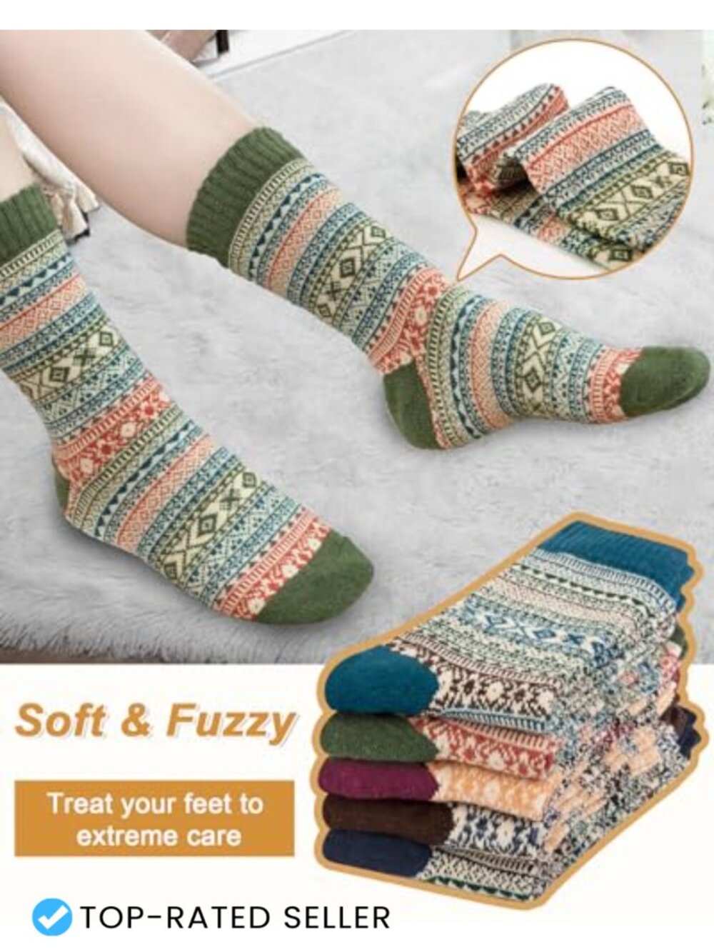 Wool Blend Winter Crew Socks for Women 5 Pair Boot Hiking - Picture 2 of 6